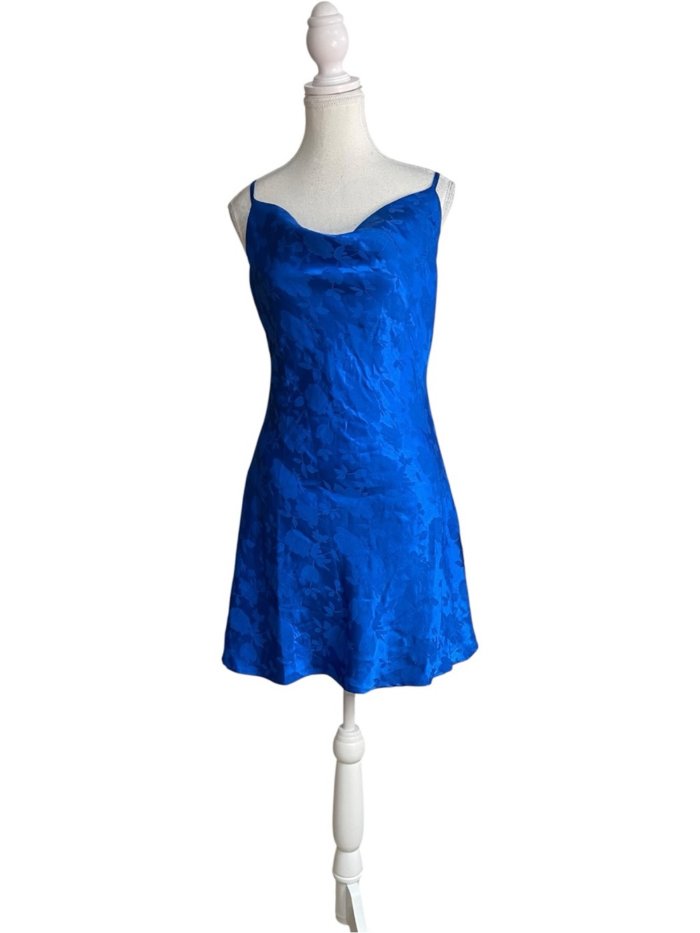 Lulus Close to Your Heart Satin Jacquard Cowl Neck Slip Dress Royal Blue
